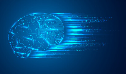 Artificial Intelligence illustration. Artificial intelligence and machine learning concept. Digital computer code. Data transfer concepts in internet.