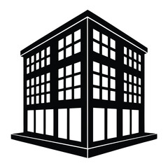 Office Bulding vector silhouette Single collection, Office Buildings Icon Square Button Set
