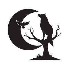 Wolf Howling With Tall Grass Silhouette