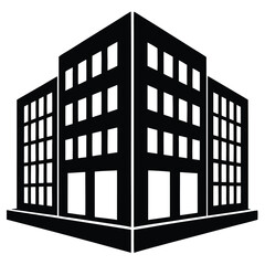 Office Bulding vector silhouette Single collection, Office Buildings Icon Square Button Set
