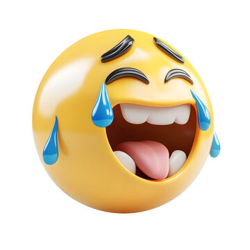 Emoji Face Laughs and Cries on Black. Concept conveys humor, online messaging, social media use. Represents joyful tears, hysterical reaction, comic relief.