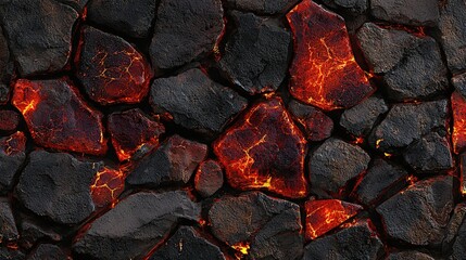 Seamless Cracked Volcanic Lava Rock Texture with Glowing Magma for Game and 3D Environment Design