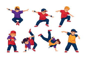 Adobe illustrator artwork vector illustration of cheerful kids dancing with music notes and stars, dressed in colorful winter outfits, ideal for festive, educational, and creative design themes.