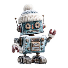 Friendly robot enjoying winter wonderland outdoor scene digital art snowy environment whimsical viewpoint