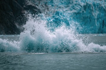 Glacial water splash against a backdrop of turquoise ice