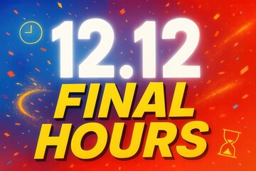 A vibrant promotional graphic featuring the text "12.12 Final Hours" with colorful confetti, a clock icon, and an hourglass symbol, conveying urgency and a time-limited event.