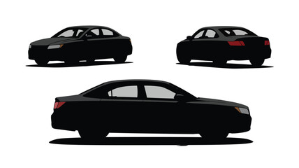 Sleek black sedan presented from multiple angles automobile vehicle