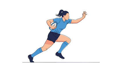 Obraz premium Young Woman Rugby Player Running Fast with the Ball in a Sports Uniform