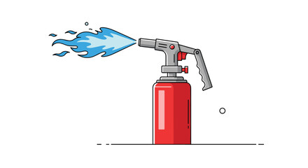 Naklejka premium A Red Torch Sprays Blue Flames for Culinary or Crafting Use