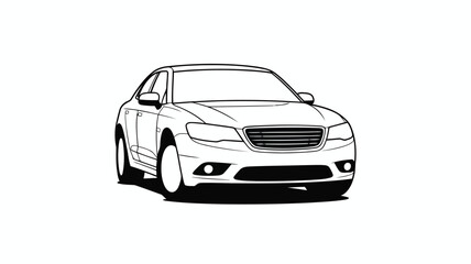 Obraz premium Detailed line art illustration of a modern sedan front view automobile vehicle