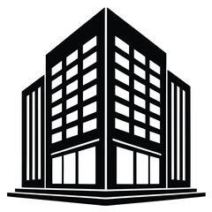 Office Bulding vector silhouette Single collection, Office Buildings Icon Square Button Set
