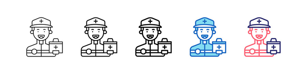 Paramedic Icon In 5 Different Styles Set Collection.  