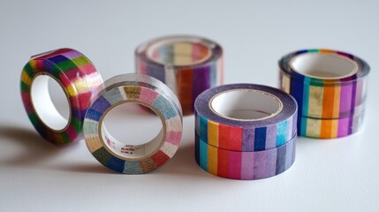 Colorful decorative tapes rolled