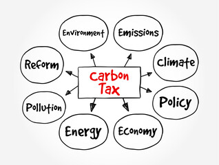 Carbon Tax is a tax levied on the carbon emissions required to produce goods and services, text concept mind map