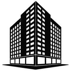 Office Bulding vector silhouette Single collection, Office Buildings Icon Square Button Set

