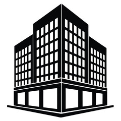 Office Bulding vector silhouette Single collection, Office Buildings Icon Square Button Set
