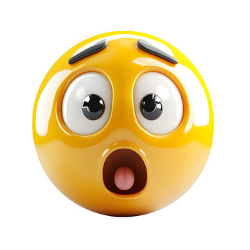 3D emoji shows a shocked face. Social media, reaction, design, marketing, web use.