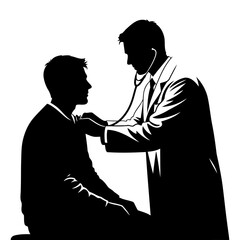 Vector art of a doctor examines a patient with a stethoscope, isolated on white background