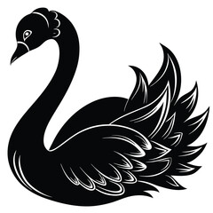 Fototapeta premium Black Swan Silhouette with Decorative Feathers on White Background bird animal
