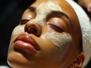 Photo of a woman with vitiligo getting a facial treatment at a spa