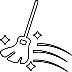 Cleaning icon, black vector of hygiene, sanitizing and housekeeping tools in line style, cleaning equipment disinfect, mop, wipe symbols isolated on transparent background