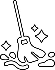 Cleaning icon, black vector of hygiene, sanitizing and housekeeping tools in line style, cleaning equipment disinfect, mop, wipe symbols isolated on transparent background