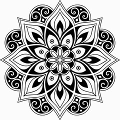 white and black ornate floral mandala with teal and peach accents background in a symmetrical design.