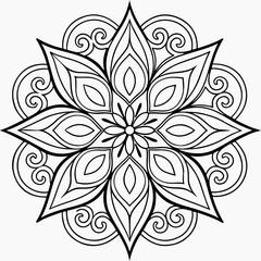 white and black ornate floral mandala with teal and peach accents background in a symmetrical design.