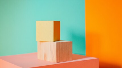 Minimal geometric composition of blocks on bold colorful background for modern abstract art design visuals photography