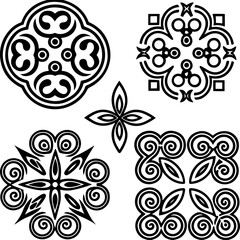 set of mandala black and white circular floral designs arranged on a white background in a square format