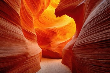 Obraz premium Stunning, sunlit slot canyon with vibrant orange rock formations