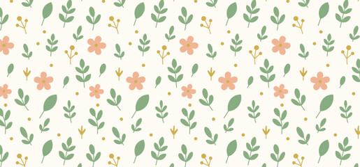 Seamless Floral and Leaf Pattern with Soft Pastel Colors