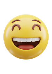 3D Smiling Emoji Rendered Happy Face, Joyful Yellow Character, Digital Illustration.