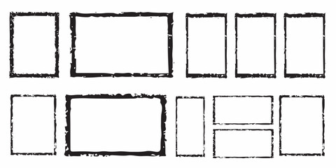 Grunge frame border texture on isolate background. Old grunge frame with dust texture. Texture black frame old grunge square frame.
