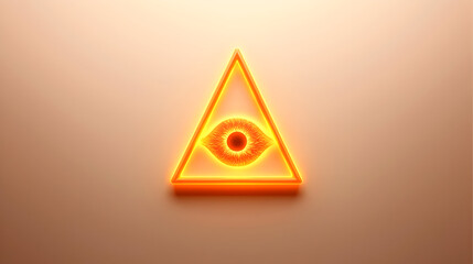 Illuminated all-seeing eye within a triangle.  Glowing orange/yellow outline