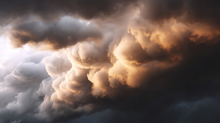 Dramatic clouds in a moody sky, showcasing the beauty of nature's weather patterns during sunset.