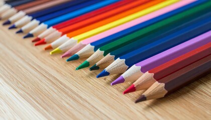 Naklejka premium Colorful pencils on wooden background.