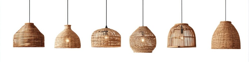 Woven pendant lights in a light brown tone
