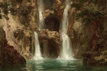 Naklejka premium Cascading waterfall in a rocky gorge