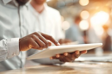 Digital Workflow: Professional Using Tablet in Dynamic Indoor Setting