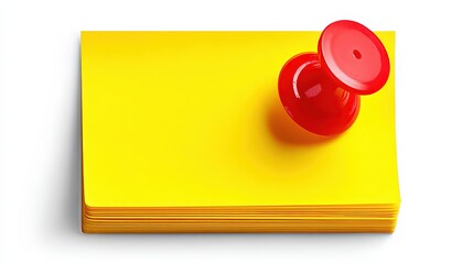 A vibrant stack of yellow sticky notes topped with a bright red pushpin creates an engaging office backdrop, Ideal for concepts related to organization, reminders