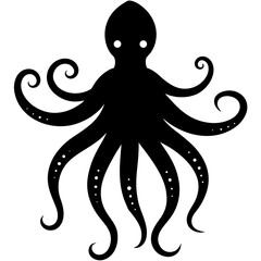 Black silhouette an octopus on white background