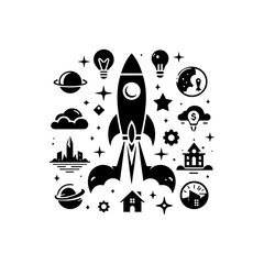 Flat rocket logo symbolizing startup launch