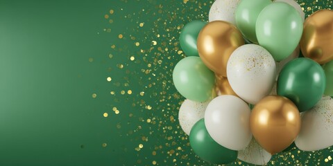 The beautifully arranged balloons with golden accents and green backdrop.