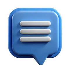 3D Render Blue Chat Bubble Icon with Modern Minimalist Design on transparent background