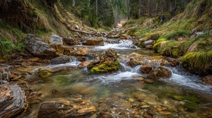 Fototapeta premium Forest stream over rocks