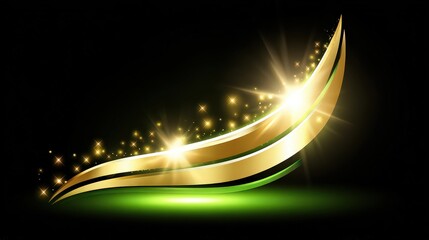 A vibrant design featuring golden curves and sparkling elements against a dark backdrop, ideal for invitations, award ceremonies, or promotional materials showcasing luxury and elegance,