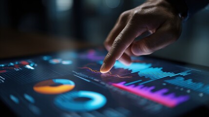 Hand interacting with AI-driven business dashboard
