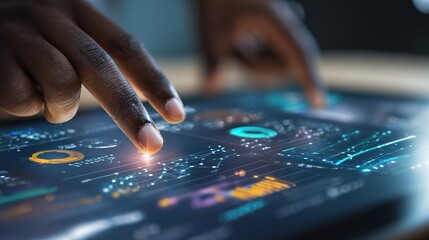 Hand interacting with AI-driven business dashboard
