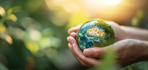The Hands Holding a Vibrant Earth Globe Surrounded by Nature
